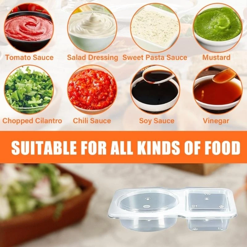 Double Compartment Condiment Container Snacks Storage Organizers for Travel Transparent Sauces Dressings Holders K2WE