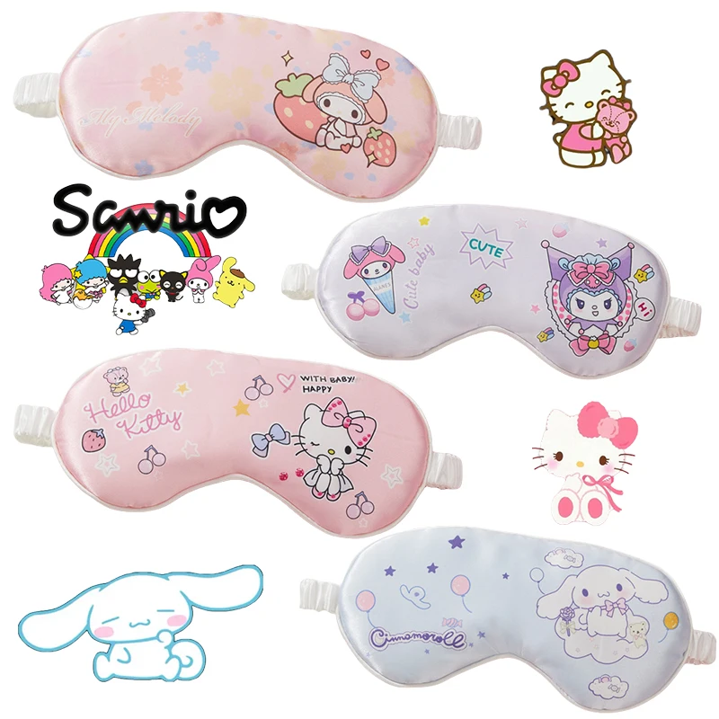 Sanrio Hello Kitty Sleep Eye Mask Anime Cinnamoroll Relax Cover Eyeshade Health Sleeping Imitato Silk Eye Patch Night Eyeshade