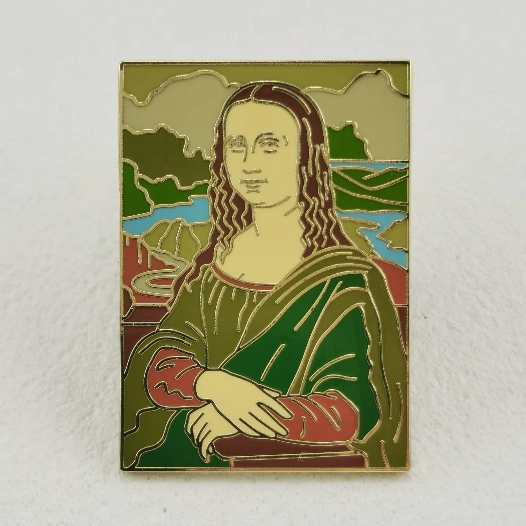 Mona Lisa Themen-Kunstabzeichen Landschafts-Ölgemälde-Hintergrund Brosche Kunstliebhaber Sammlerstück Souvenir Geschenk – Detail 8