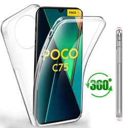 Transparent 360° Front and Back Protective Phone Case with Full Screen Cover for Poco C75 4G (Clear)