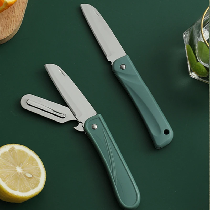 

2 in1 Multifunctional Stainless Steel Peeler Opener Fruit Potato Cutter Folding Knife Fork Camping Bento Kitchen Gadget