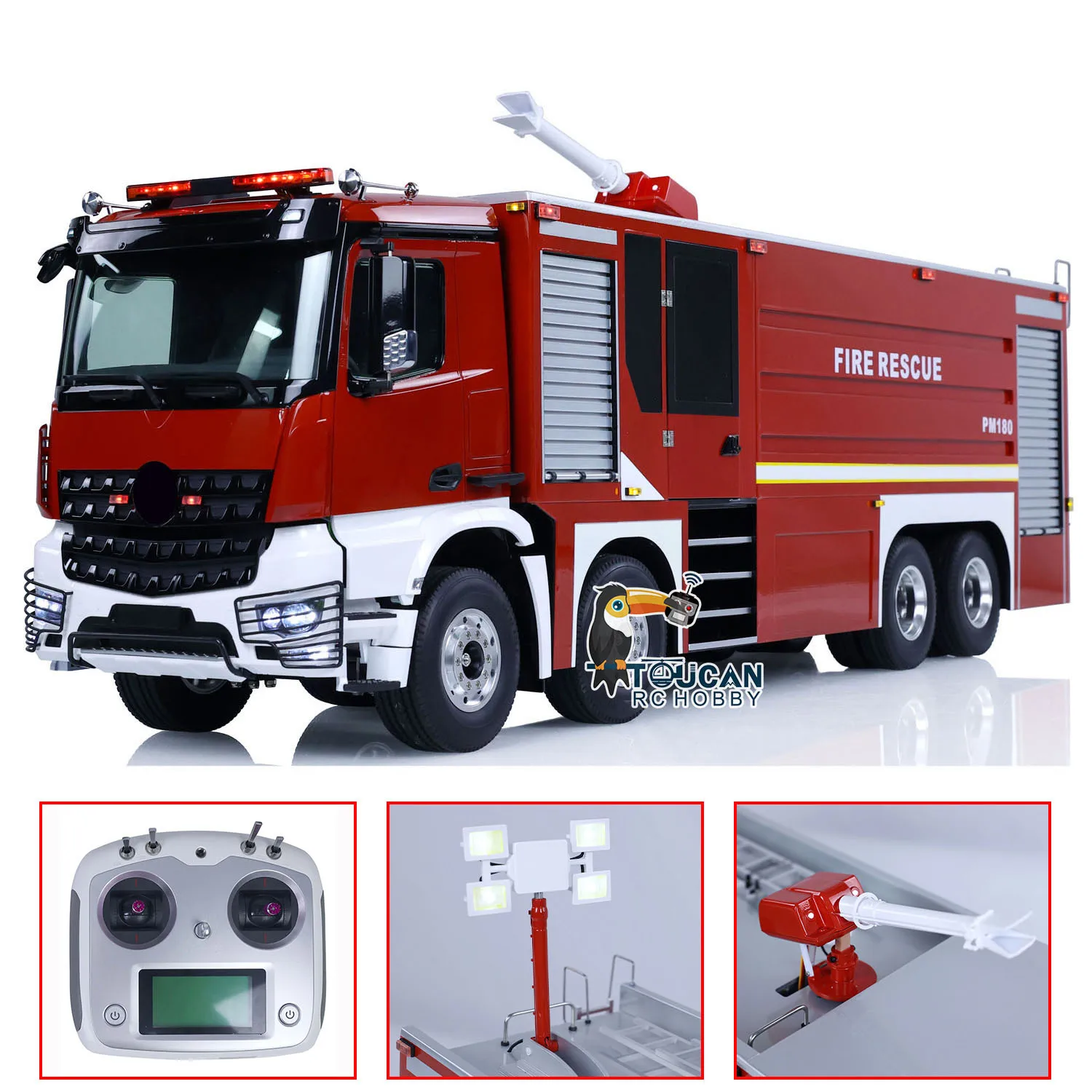 1/14 RC Fire Fighting Truck RTR Fire Sprinkler Vehicles 8x4 Remote Control Model Lights Sounds Painted Assembled Toy TH23248 4