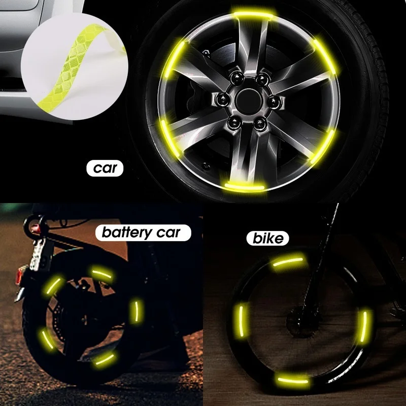Car Wheel Reflective Stickers Tire Hub Safety Warning Strips Car Motorcycle Bike Tyre Hub Styling Night Reflector Decal 20/40pcs Reflective Stickers