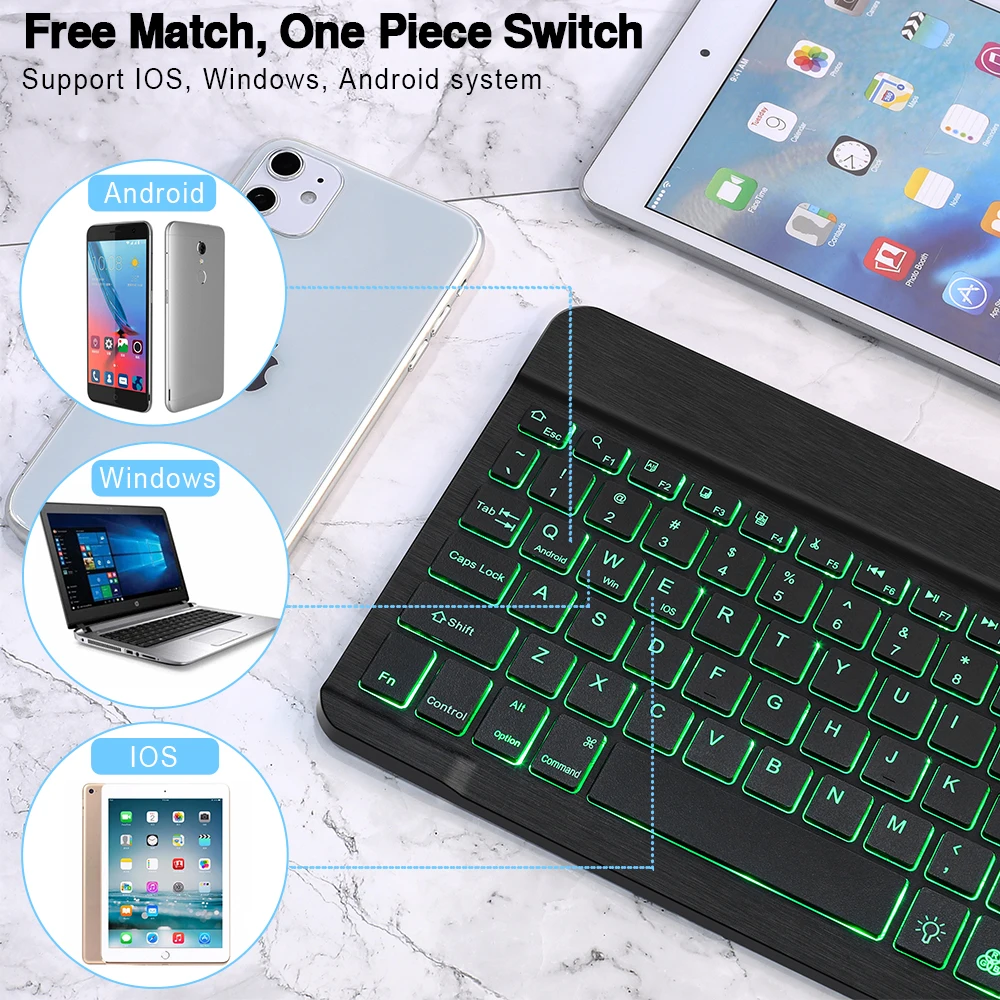 10-inch Wireless Backlit Bluetooth Keyboard and Mouse for Multi-Device Compatibility