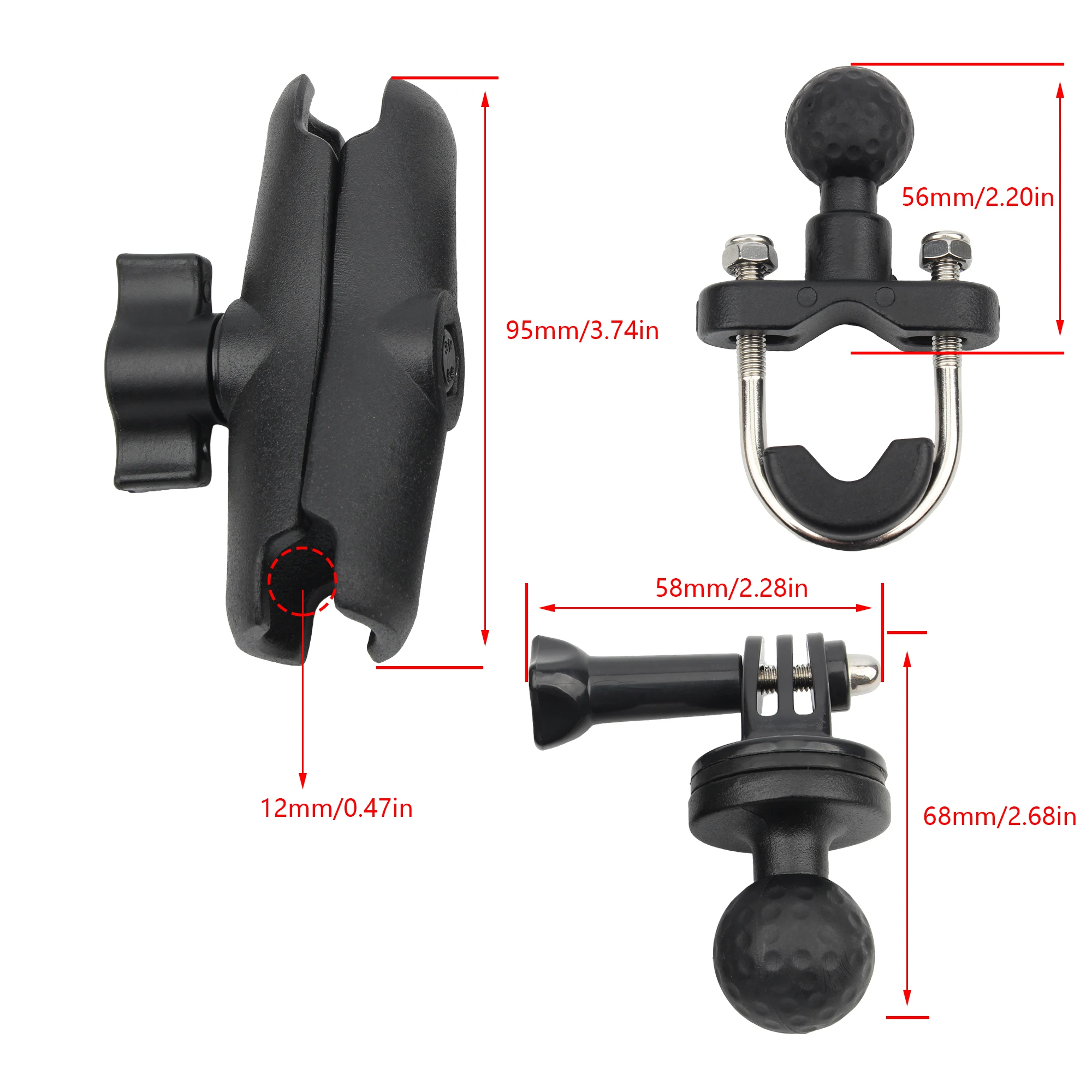 Vue en gros plan du mécanisme de rotation du support GoPro Moto, avec la caméra fixée solidement.