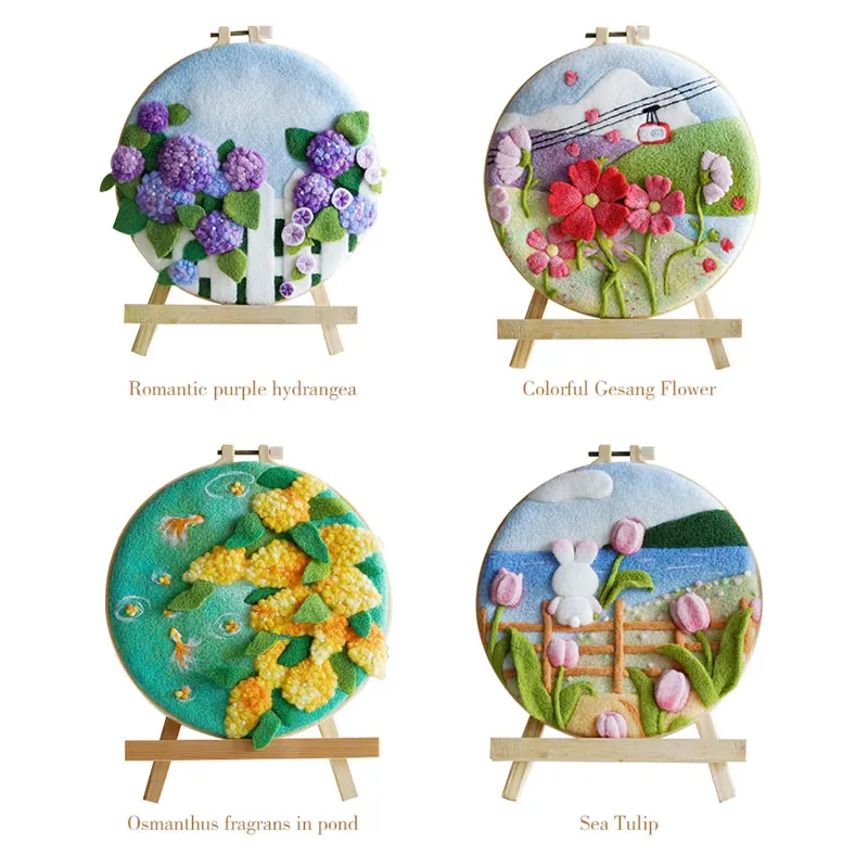 

GATYZTORY 20x20cm Diy Wool Painting Kits With Frame Modern Creative DIY Wool Needle Felt Painting Flowers Picture For Home Decor