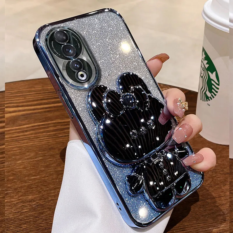 Custodia Con Staffa Di Lusso Per Honor 90 Glitter Mirror Rabbit Holder Custodia Morbida Per Honor 90 70 50 Magic5 Lite Pro X8 Cover Antiurto