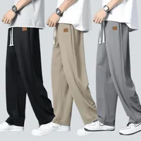 Ice Silk Casual Pants Men's Versatile Drapey Straight Leg Spor Wide Leg Loose Fit Summer Long Trousers Youth Active Sle
