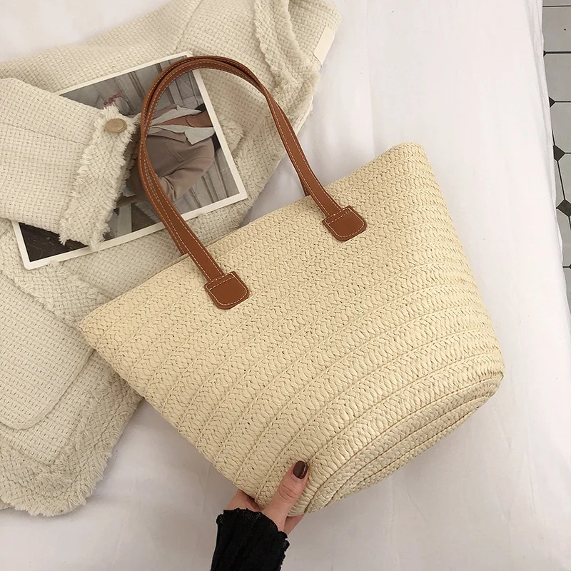 Large Capacity Single Shoulder Woven Bag For Women's 2023 Summer New Straw Woven Bag Weaving Large Capacity Bucket Bag