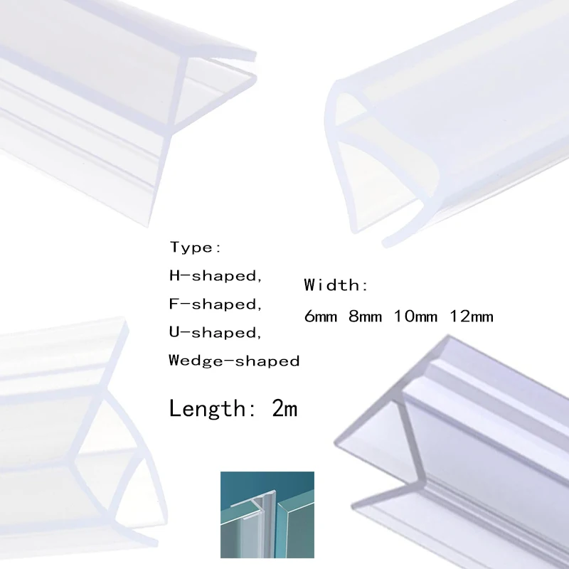 Shower Door Seal Strip 2M H/F/U type Shower Door Seal Strip Bath Screen Gaps Seal Waterproof Glass Door Seals for Home Improvement 6-12mm