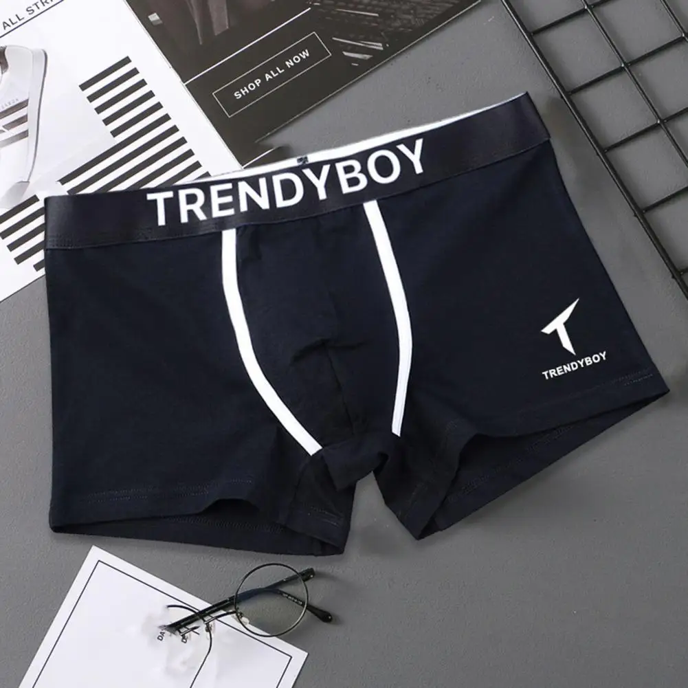 Summer Men Boxers Contrast Color Letter Print Mid Waist Elastic Men Underpants Anti-septic U Convex Elastic Male Underpants