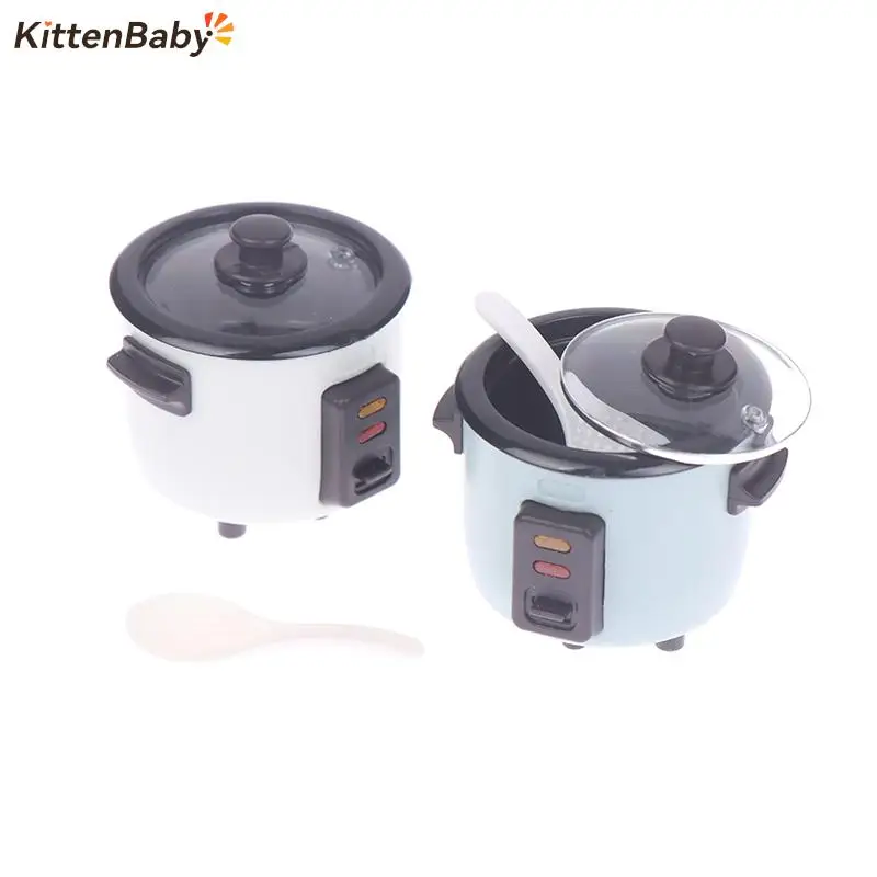 

1Pc 1/12 Mini Rice Cooker Model With Rice Spoon Dollhouse Miniature Kitchen Appliances For Dollhouse Food Accessories Toy