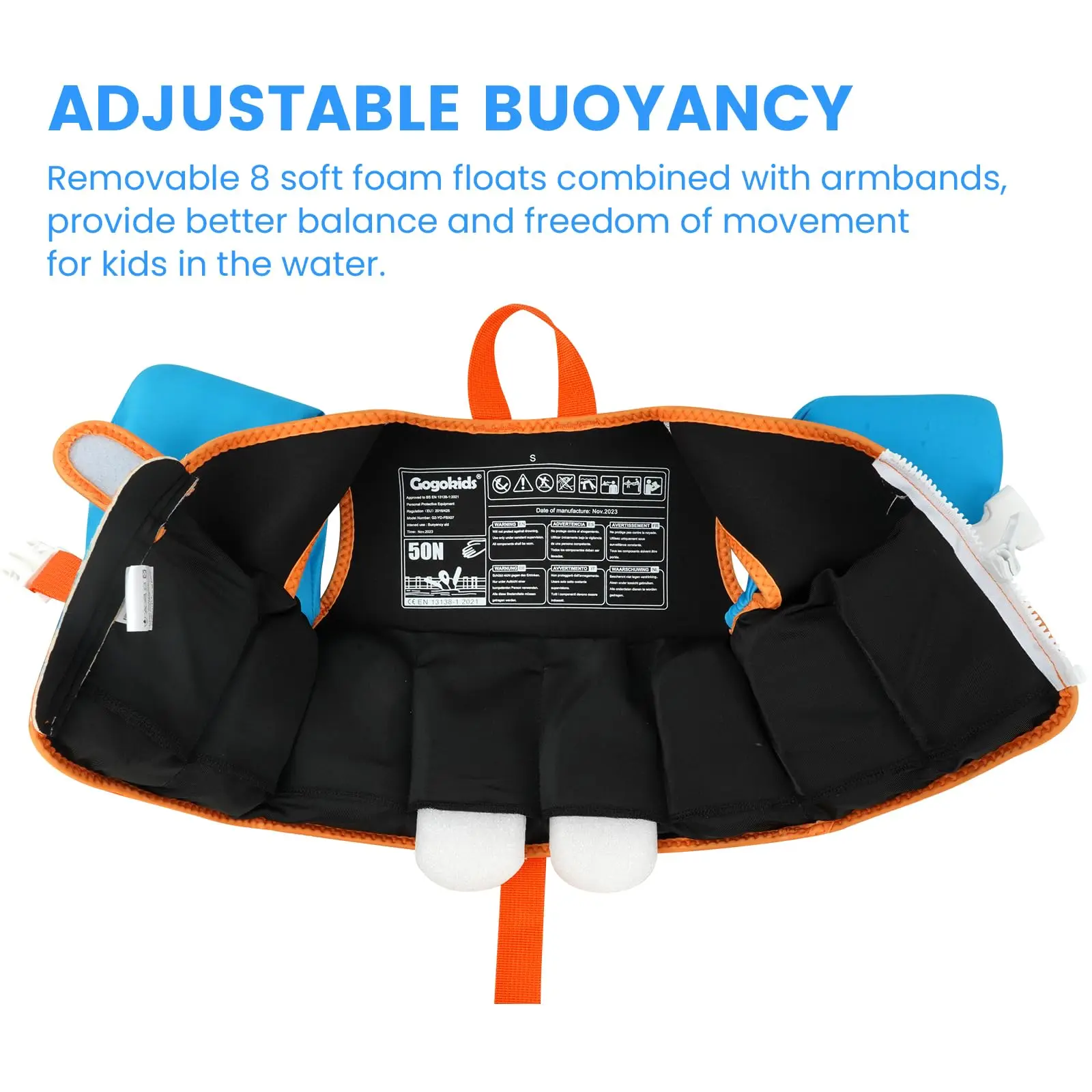 Toddler Floaties Swim Vest for Kids Swim Pool Float Jacket for Girls & Boys Toddler Swimwear with Removable Floats Safety Strap 2
