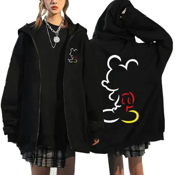 2024 Fall Clothing Women Disney Role Play Mickey Mouse Cartoon Zipper Hoodie Women Winter Coat Fleece Jacket Korean Clothing