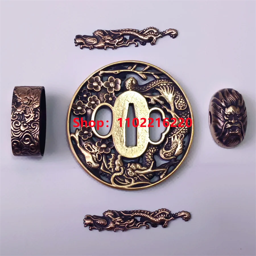 

Very Good Copper Brass Handguard Tsuba Guard Kashira Fuchi Menuki For Japanese Real Japan Samurai Katana Sword Fittings New