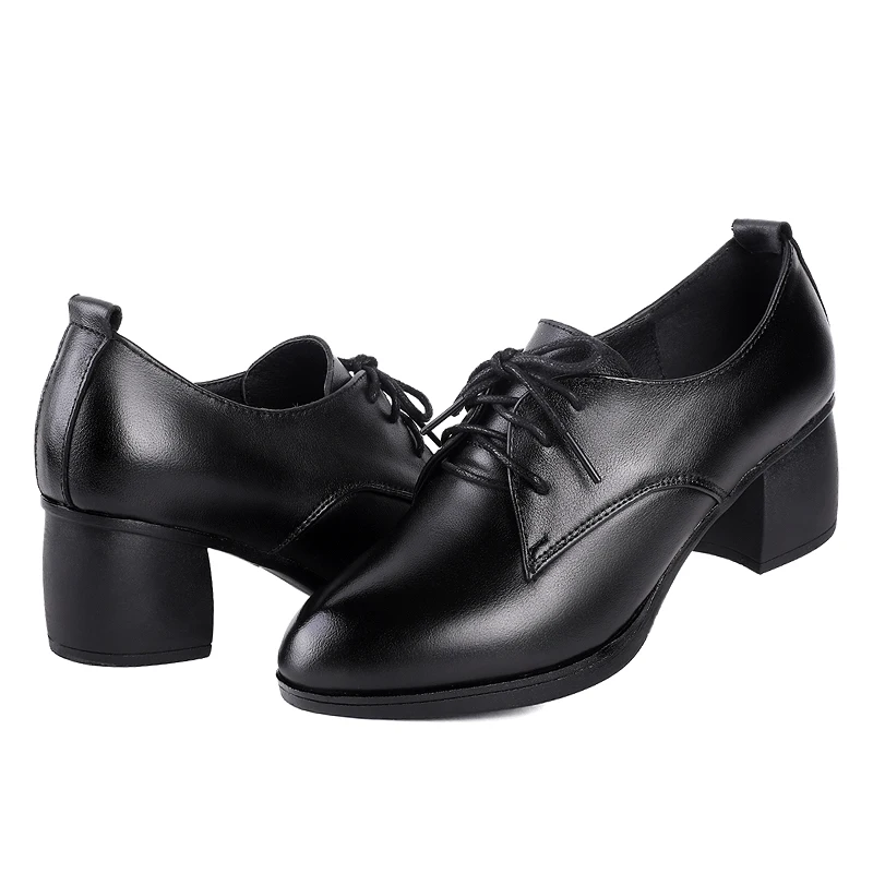 DIMANYU Women Dress Shoes 2024 New Genuine Leather Classic Work Shoes Ladies Fashion  Lace Up High Heel Shoes Women