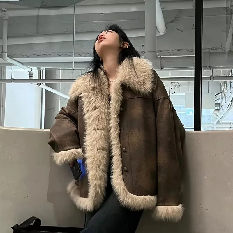 Lamb Wool Fur one Cotton-Padded fUR Coat 2024 Winter Fatty Senior Sense Plus Cashmere Thick Cotton-Padded Coat Jacket Zichao X4