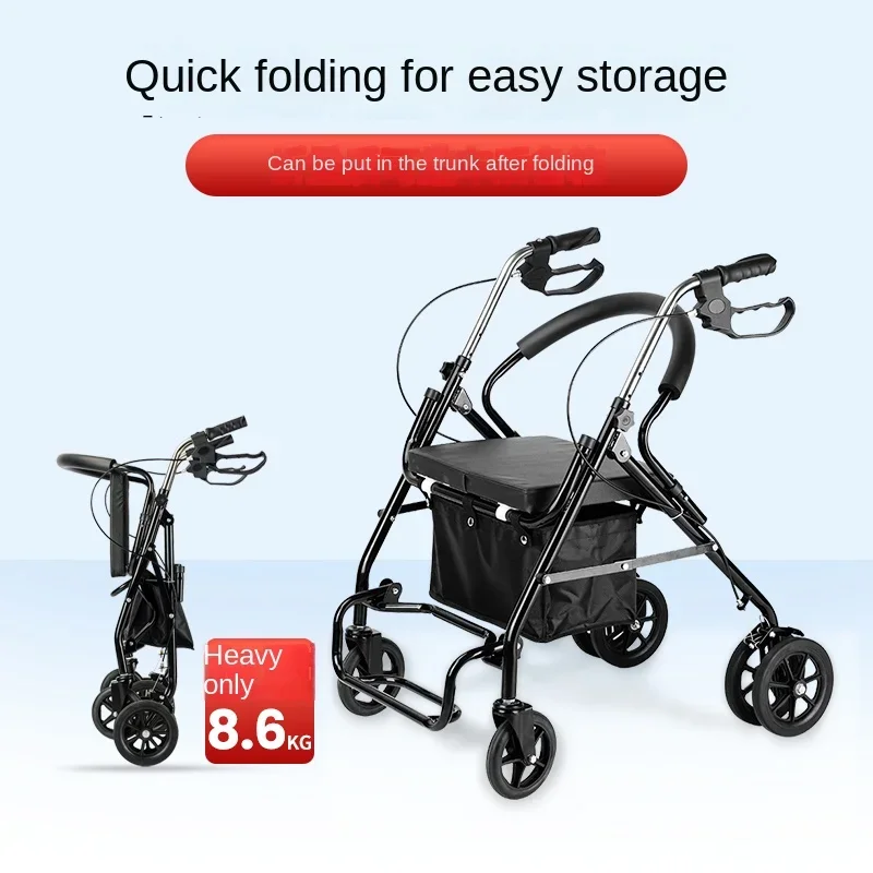 Elderly Walking Assistant with Seat Crutch Hand-pushed Walking Aid Anti-fall Walking Device for Seniors 3