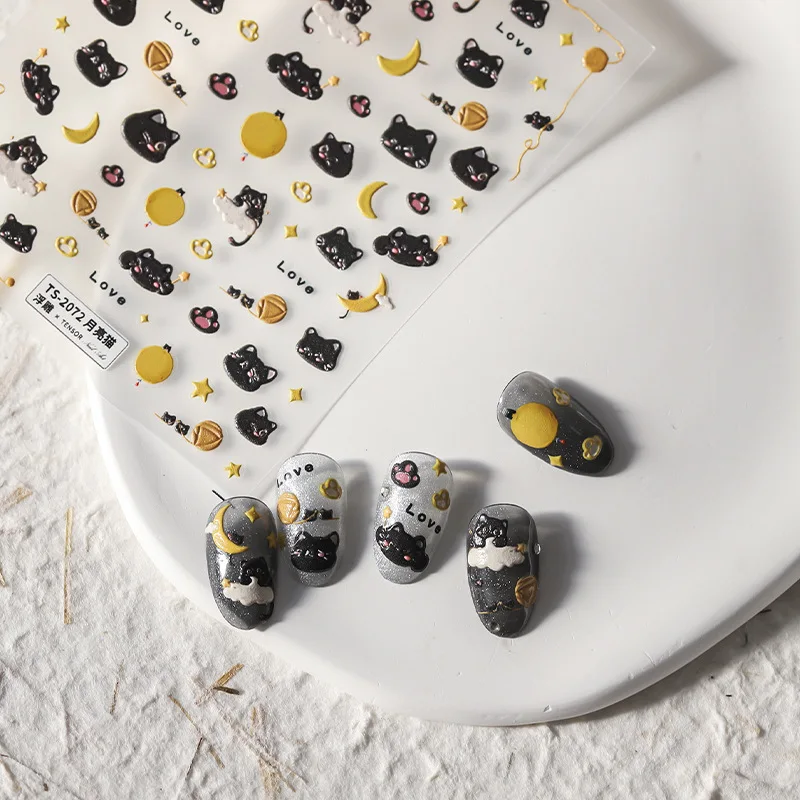 

[Meow.Sensei] Japanese Relief Nail Sticker Pro Frosted Thin Transparent Nail Sticker Ts-207 January Bright Cat