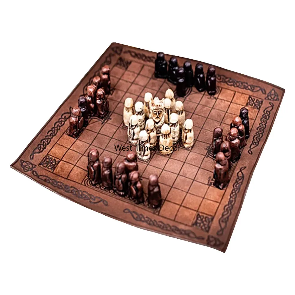 

Chess Set Traditional Strategy Portable Board Game Crafted For Adults Kids Classic Two Player Tabletop Travel Viking Vintage