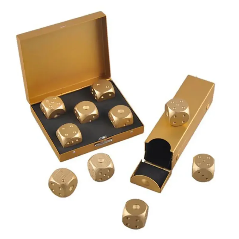 Aluminum Alloy Dices Set 5pcs Whisky Dice Stones Ice Cubes Bucket Reusable Keep Wine Chilling Poker Party Dice Accessories whiskey stones
