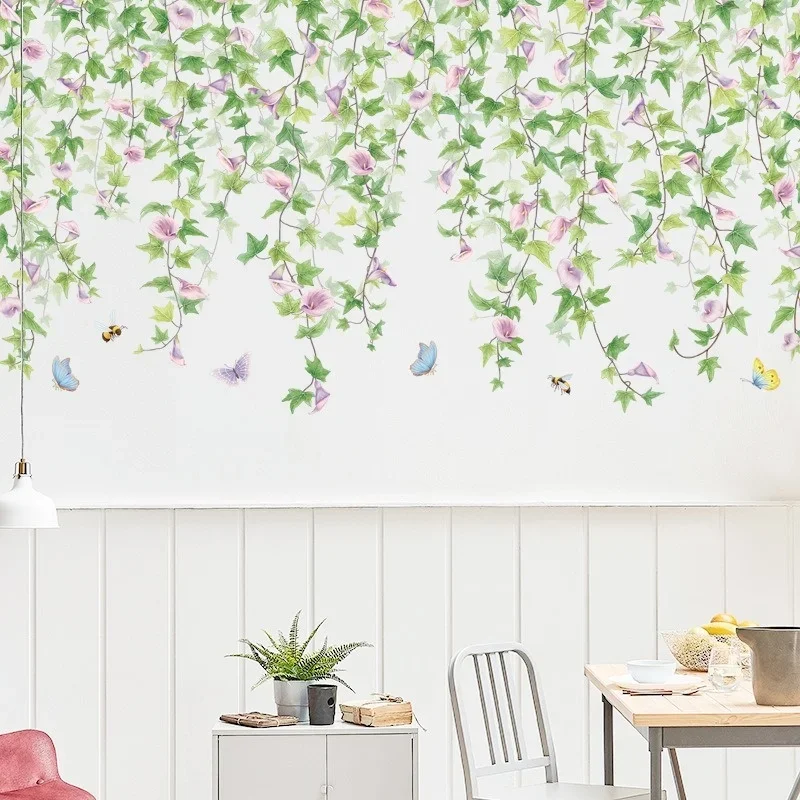 Creative Nature - Inspired Wallpaper: Hanging Vines Morning Glories Flying Insects Suitable Household Living Room Wall Sticker