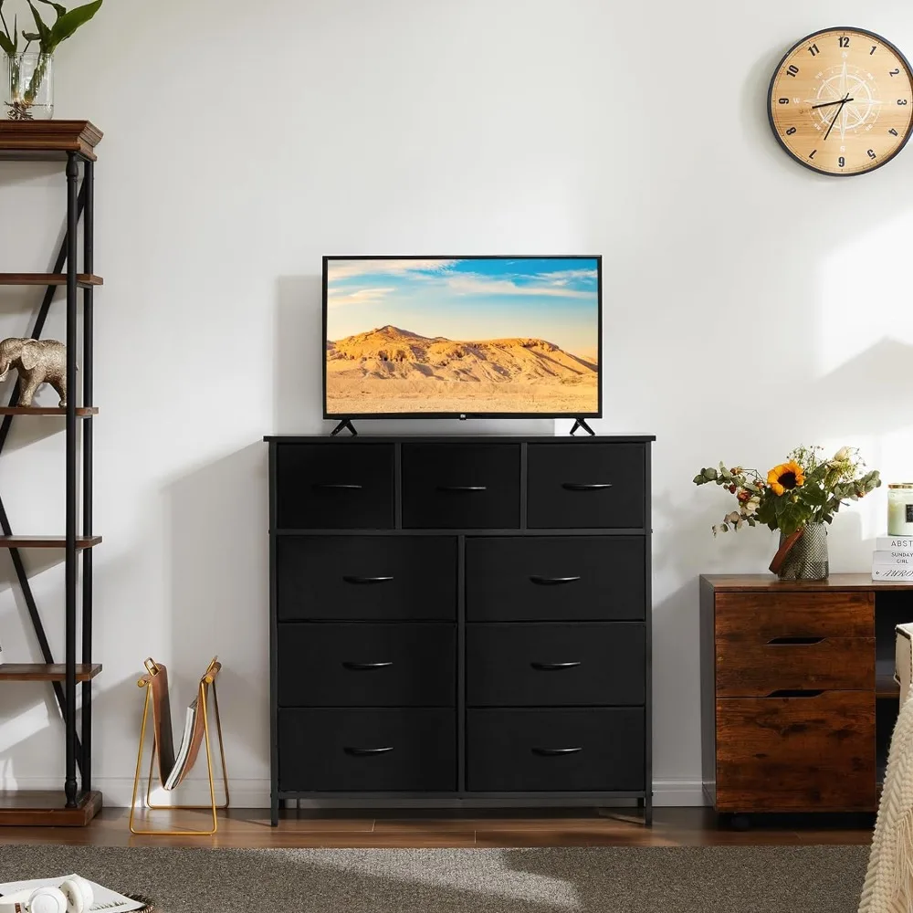 Dresser for Bedroom with 9 Drawers,Fabric Closet Organizer, Cloth Dresser with Metal Frame and Wood Tabletop Chest Storage Tower 2