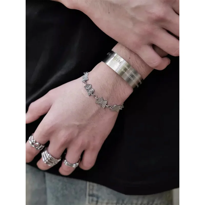 

Модный мужской и женский браслет в стиле хип-хоп из титановой стали с бабочками, Роскошные Очаровательные аксессуары