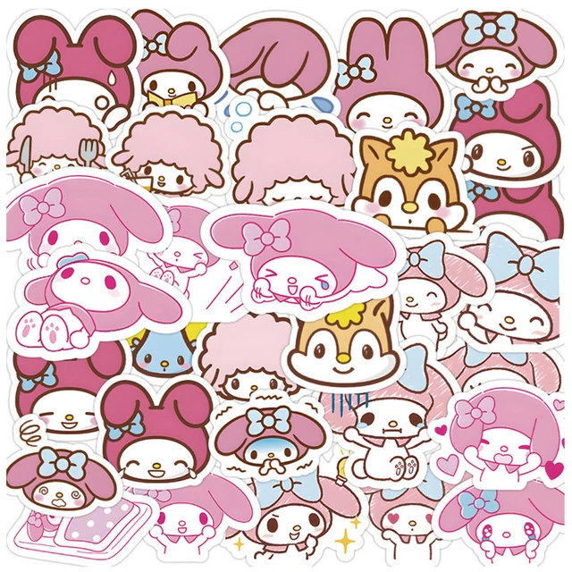 60pcs Hello Kitty Cute Sanrio Autocollants Kuromi Ma mélodie Cinnamoroll  Cartoon Anime Autocollant Jouet Décalcomanie Ordinateur portable Scrapbook  Téléphone Cadeau