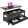 Lift Top Coffee Table with Hidden Compartment, 2 Drawers and 1 Open Shelf, Retro Central Wooden Table Lift Coffee Tables 1