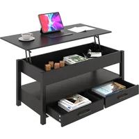 Lift Top Coffee Table with Hidden Compartment, 2 Drawers and 1 Open Shelf, Retro Central Wooden Table Lift Coffee Tables 1