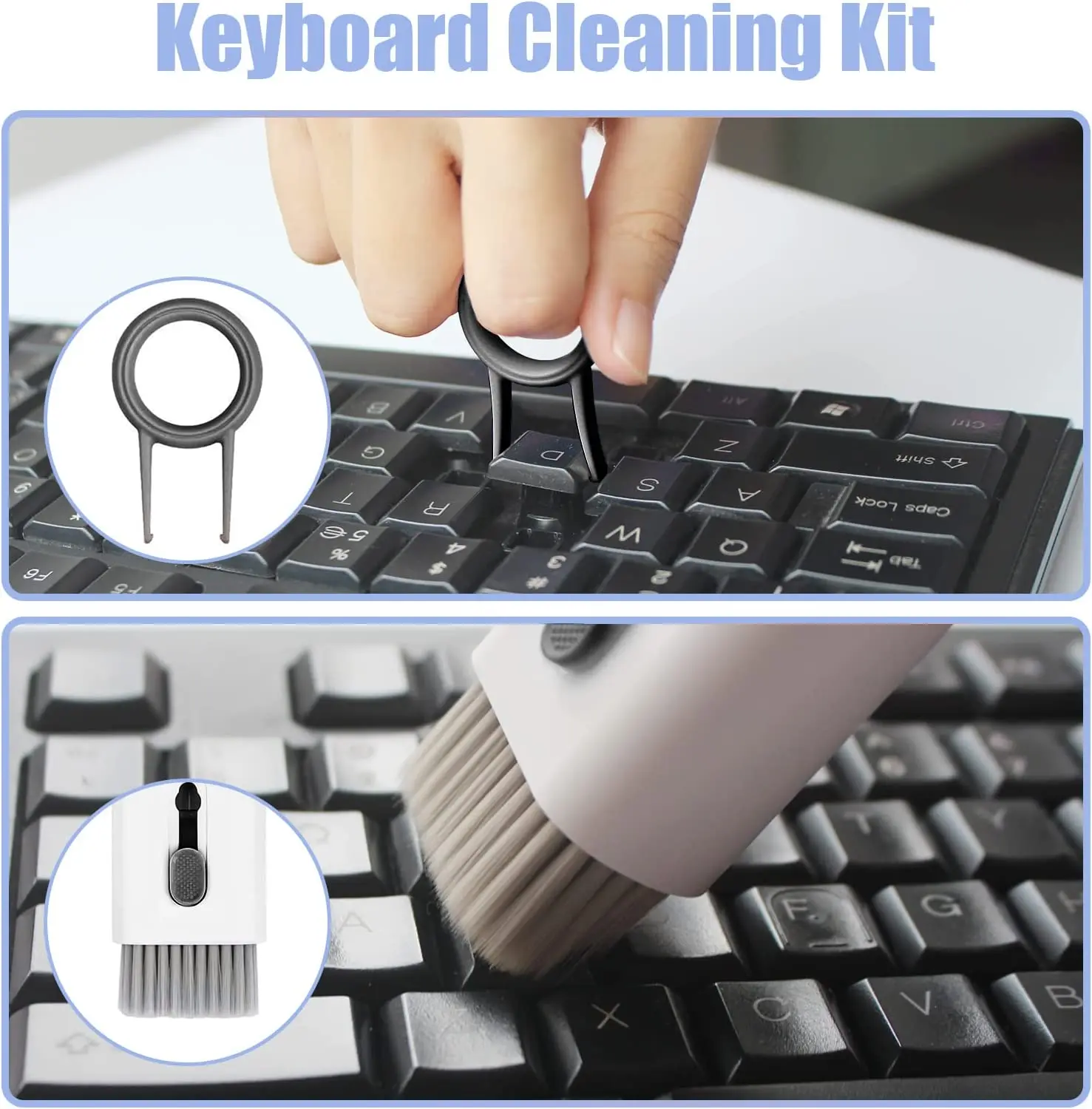 Kit de nettoyage d'ordinateur 7-en-1 Nettoyeur de clavier BT Brosses pour  écouteurs Keycap Extracteur Téléphone Outils de nettoyage d'ordinateur