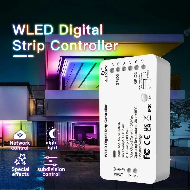 

WLED Strip Controller LED Lighs Over 100 Dynamic Lighting Modes Smart Home DIY WiFi APP Control 800 IC RGB RGBW No Need Hub