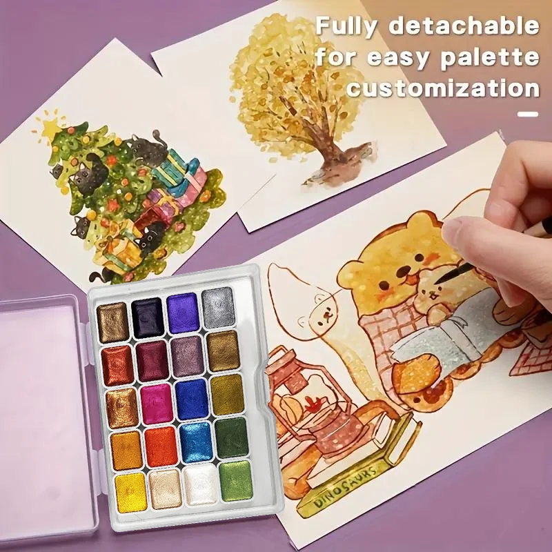 20 Colors Metal Watercolor Painting Set Portable Box Shiny Pearls Solid Watercolor Painting Art Supplies