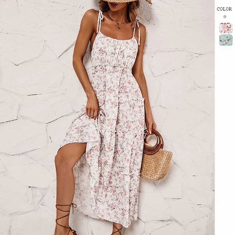 

Supply Women's Clothing Summer New Printed Wrapped Chest Strap Floral Dress for Women