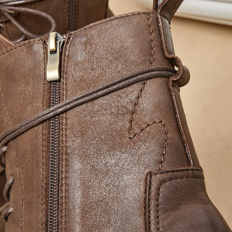 Motorcycle Boots Male Ankle Boots Mens High Quality Genuine Leather Boots Men All-match Cowhide Retro Men Shoes Autumn Winter