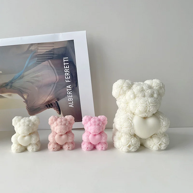

10PCS Valentine's Day Rose Love Bear Candle Mold DIY Bear Gypsum Candle Making Set Handmade Silicone Molds Wedding Party Gift