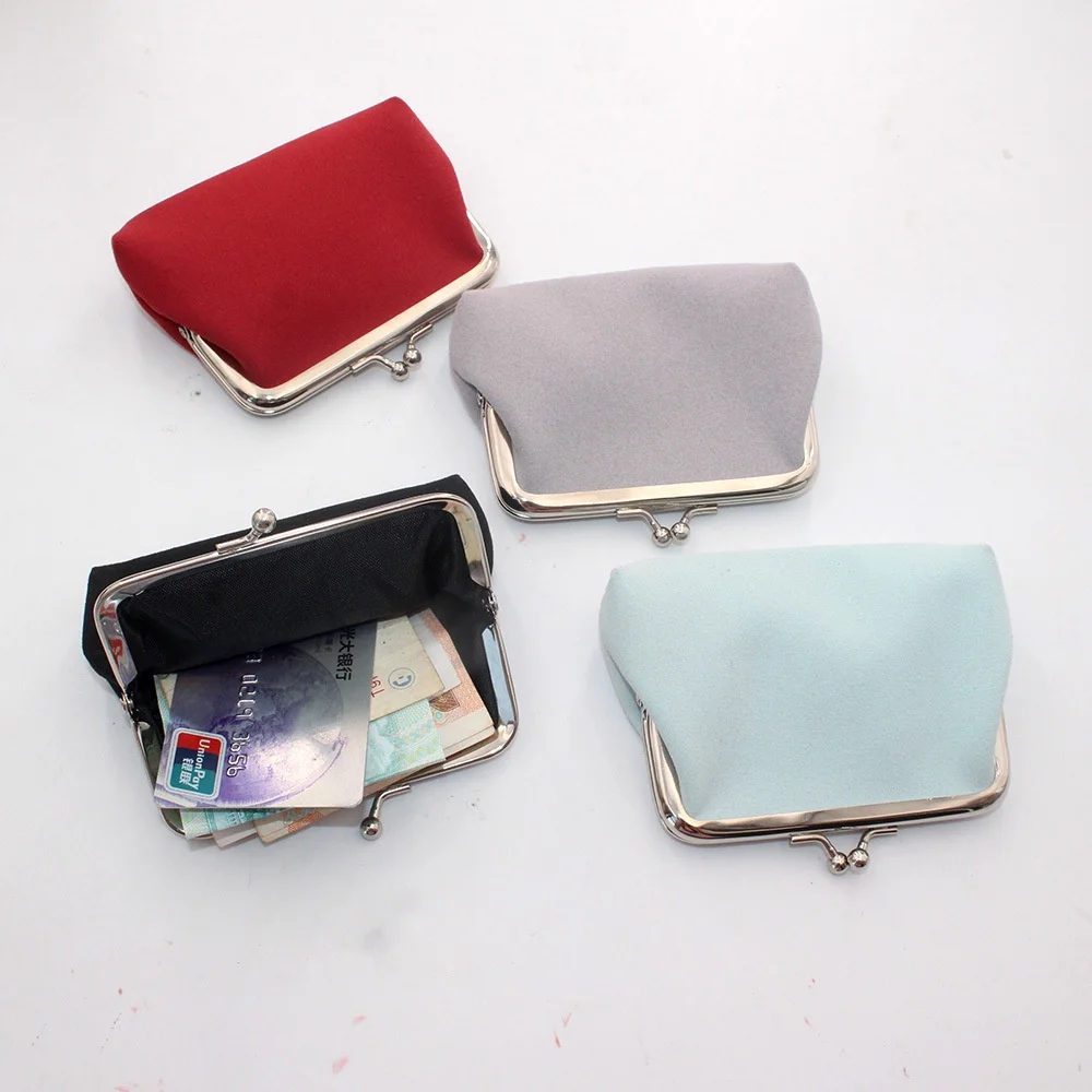 Vintage Solid Color Double Layer Clip Lock Women'S Coin Purse Mini Cute Kiss Lock Small Wallet Portable Credit Cards Storage Bag