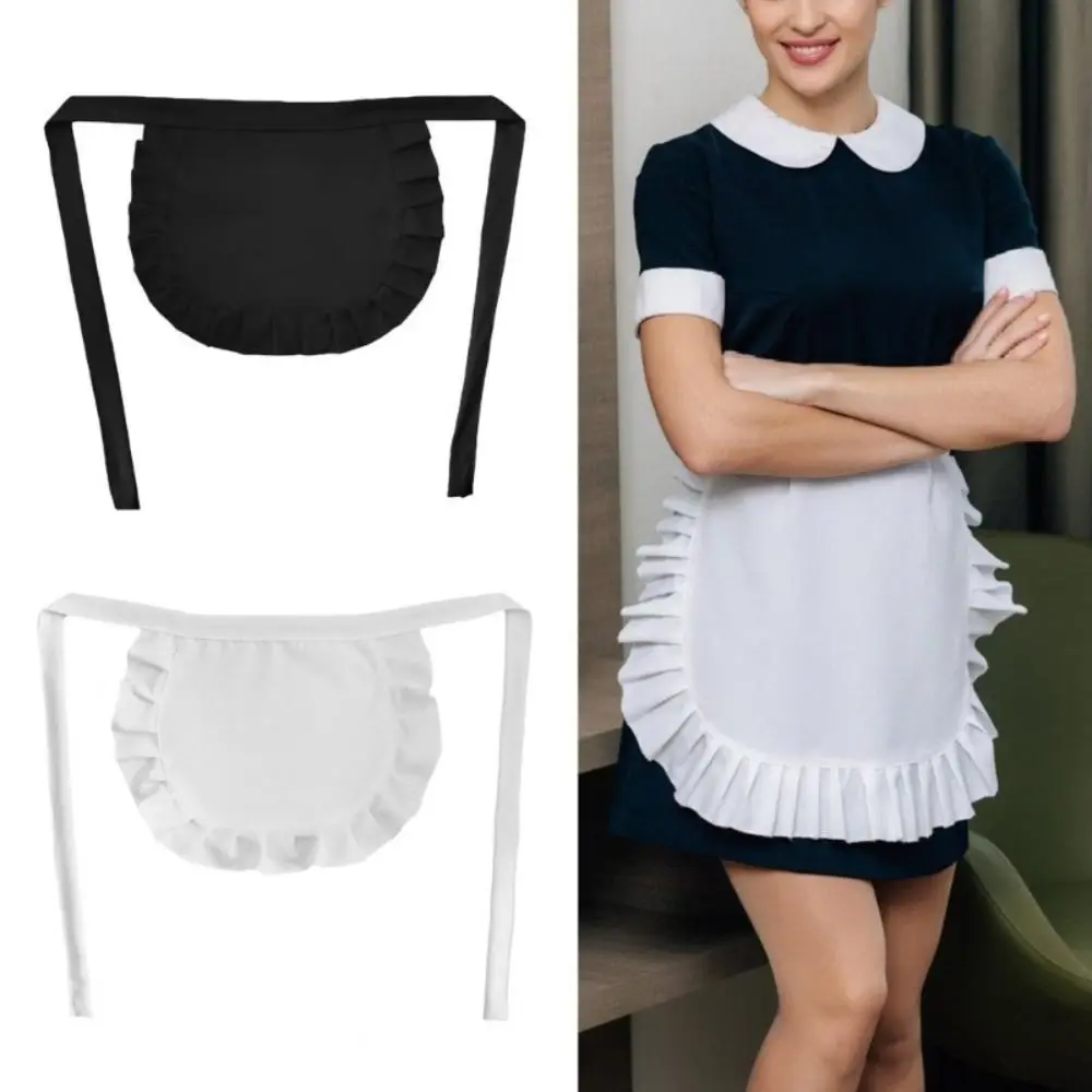 Polyester Black White Maid Style Waist Apron for Cooking Cosplay