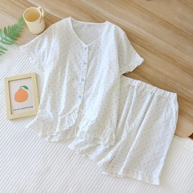 

Пижама женская хлопковая с V-образным вырезом и коротким рукавом