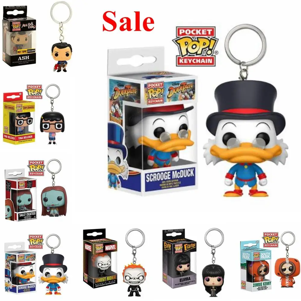 thumbnail image 2 of Llavero de dibujos animados Funko POP SCROOGE McDUCK Zombie Kenny TINA BELCHER ASH SALLY sentado CHOST RIDER ELVIRA figura de juguete para niños regalos, 2 of 5