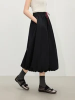 FSLE Long Bud Shape Skirt For Women Summer 2025 New Arrival Mid-length Skirt Holiday Season Parachute Black Skirt 25FS12356