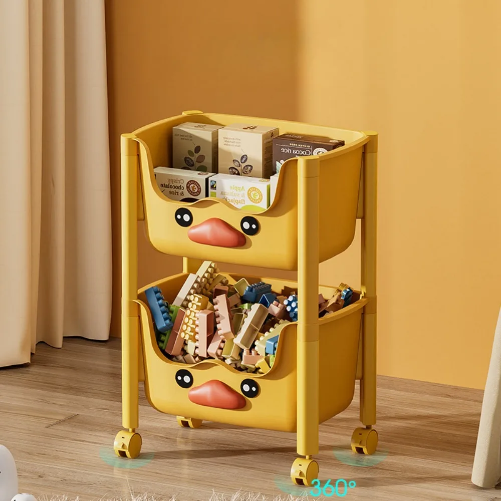 Toy Storage Trolley Movable Organizer Rack Living Room Bookshelf Children'S Picture Book Rack Kitchen Shelf Cartoon Rolling Cart