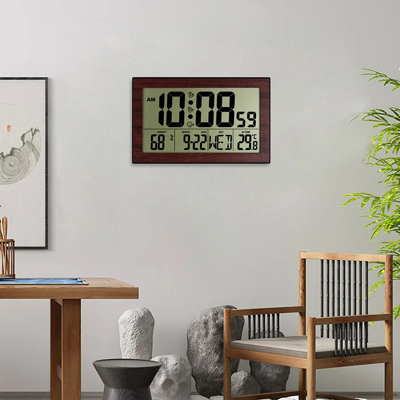 Lcd Digital Clock Large Lcd Display Digital Alarm Clock With Thermometer Wall Clock Dual Alarm Setting Bedroom Decoration 5