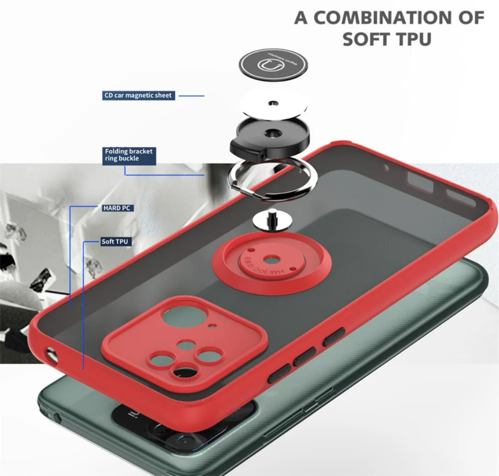 Shockproof Matte Phone Case with Magnetic Ring Stand Holder and Armor Protection