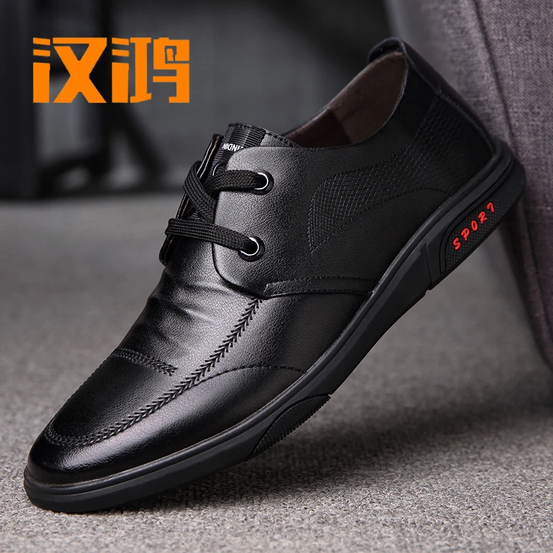 한홍 남성 신발 통기 소프트 밑창 신발끈 원형 비즈니스 캐주얼 구두 남성 중년 운전 아빠 신발