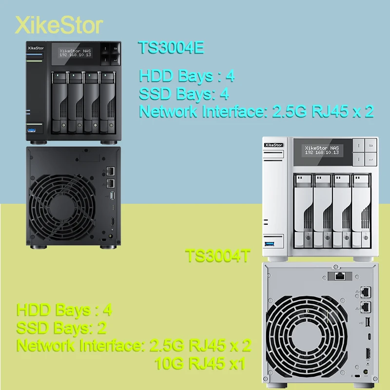 XikeStor Intel N100, 8G/64G 시스템 메모리 + 8G/16G RAM, DDR5(4800MHz), 4개의 3.5/2.5인치 HDD 베이, 4/2개의 SSD 슬롯