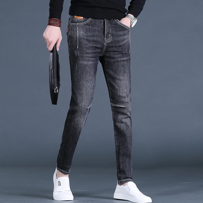 

Autumn Winter Black Jeans Men Streetwear Fashion Regular Denim Pants CP2097