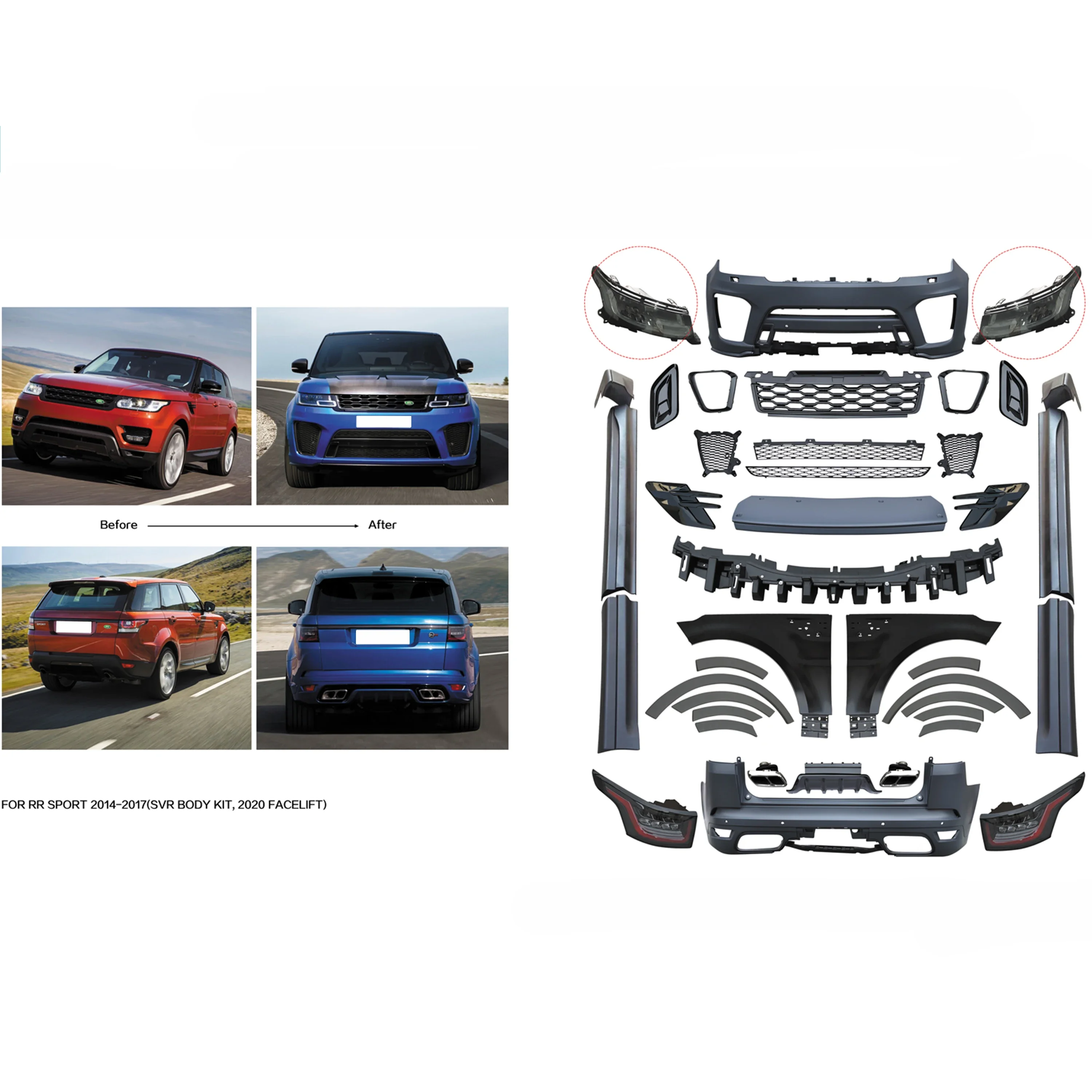Applicle for Land Rover Range Rover Sport L494 2014-2017 Upgr to 2020 SVR Bumpers Body Kit.