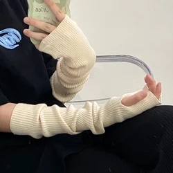 Women Long Fingerless Gloves Knitted Mittens Winter Arm Warmer Punk Gothic DIY Knitting Glove Y2K Girls Solid Gloves Arm Sleeves